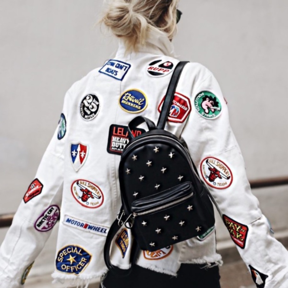 Free People White Denim Jacket with Patches | RARE